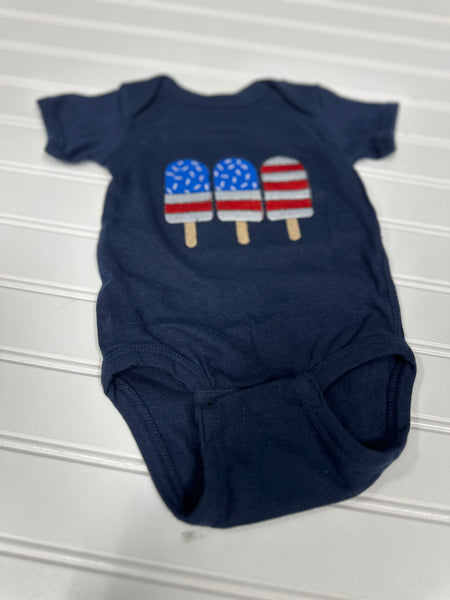 Babys embroidered american flag popcicle onesie