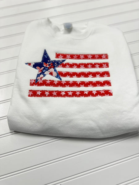 Womens American Flag Appliques Crewneck