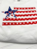 Womens American Flag Appliques Crewneck